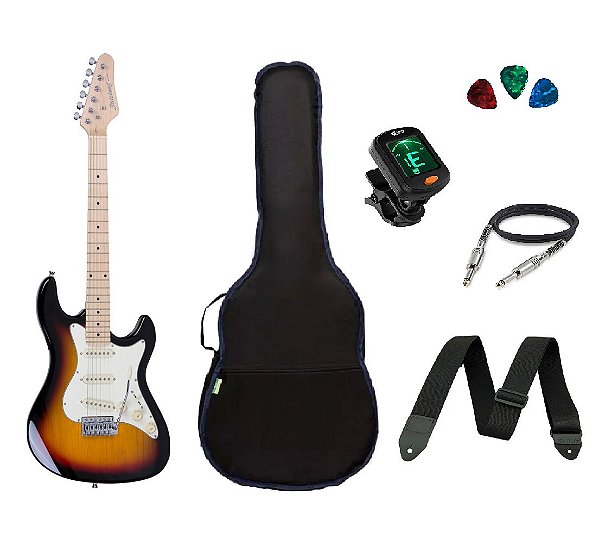 Kit Guitarra Strato Strinberg STS100 +Afinador + Capa + Correia + Cabo + Palhetas SUNBURST