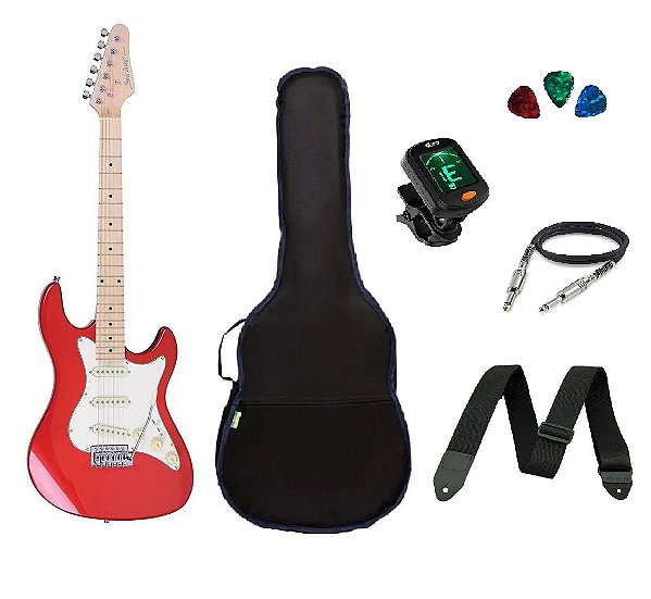 Kit Guitarra Strato Strinberg STS100 +Afinador + Capa + Correia + Cabo + Palhetas VERMELHA