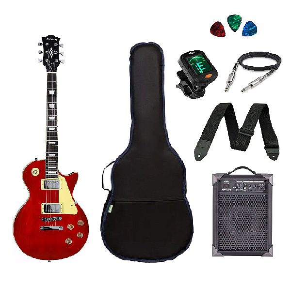 Kit Guitarra Strinberg Les Paul LPS230 + Amplificador + Afinador Digital + Acessórios Vermelha