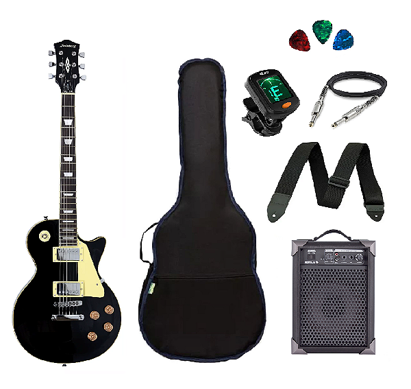 Kit Guitarra Strinberg Les Paul LPS230 + Amplificador + Afinador Digital + Acessórios Preta