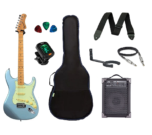 Kit Guitarra Tagima TG530 Strato Azul com Amplificador e Acessórios