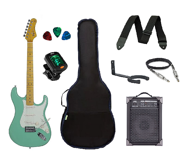 Kit Guitarra Tagima TG530 Strato Surfgreen com Amplificador e Acessórios