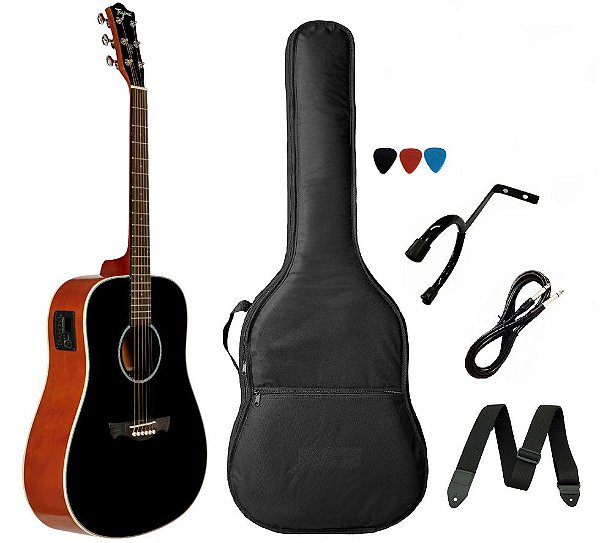 Kit Violão Tagima Folk Eletroacústico Tw25 Preto