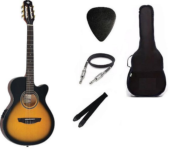 Kit Violão Strinberg Elétrico náilon Flat SCF25 Sunburst