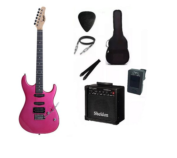 Kit Guitarra Memphis By Tagima MG260 Pink Com Amplificador