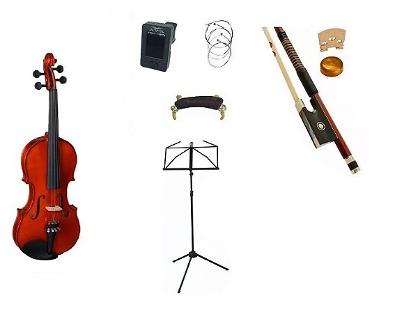 Kit Violino Vignoli 4/4 Maciço Vig344 Estojo Arco breu