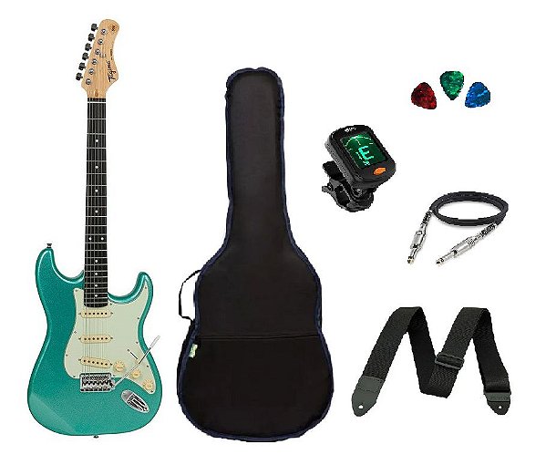 Kit Guitarra Tagima TG500 Strato Metallic Surf Green