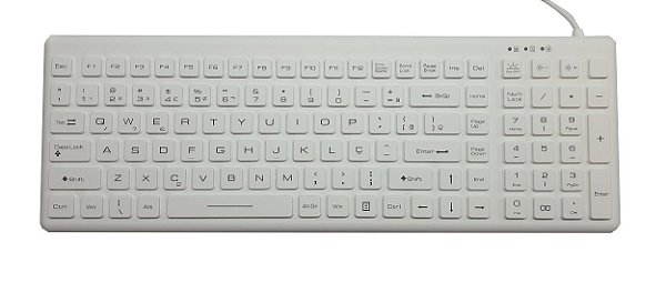 Teclado Industrial Lavável Selado ABNT2 USB de Silicone Branco NLC-221-OM