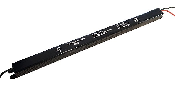 Fonte chaveada para LED ultra-slim saída 12V 5A 60W entrada bivolt 315x18x18mm uso interno