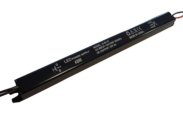 Fonte chaveada para LED ultra-slim saída 12V 4A 48W entrada bivolt 241x18x18mm uso interno