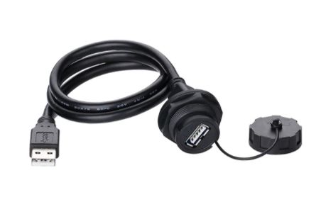 Extensão Cabo USB 2.0 Receptáculo femea IP67 e Plug macho Tipo A 30cm Para painel LED K2846