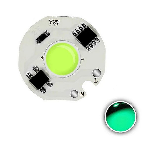 Modulo LED COB 12W Verde Ciano 27mm 110V 127V K2843