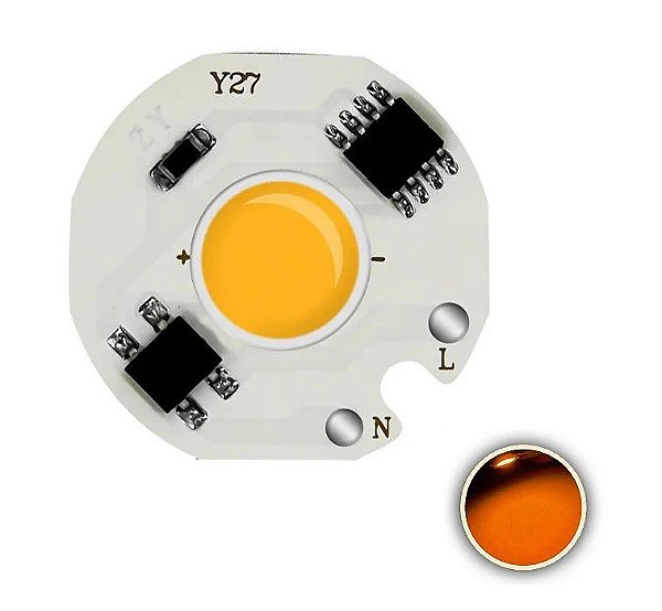 Modulo LED COB 12W Amarelo Âmbar 27mm 110V 127V K2841
