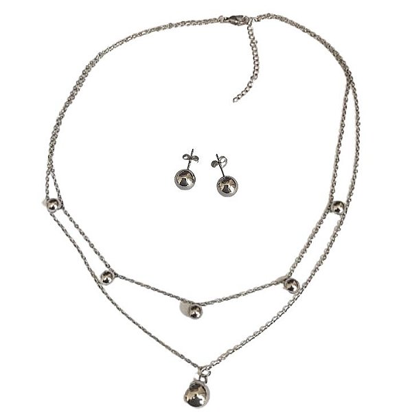 CONJUNTO COLAR CHOKER E BRINCO BOLINHA DE AÇO 316L