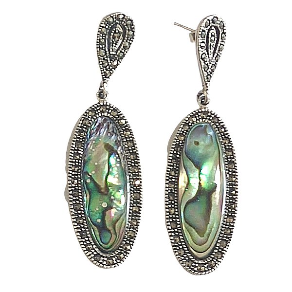 BRINCO DE PRATA COM ABALONE NATURAL OVAL