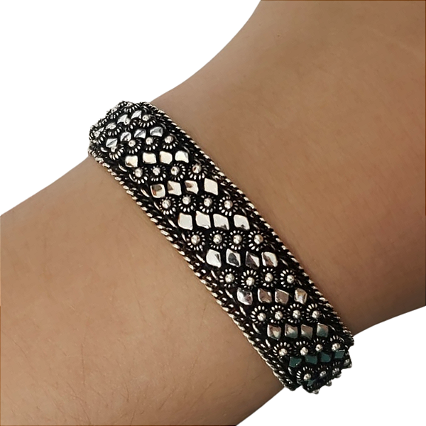 PULSEIRA DE PRATA PIKUN FEMME QUATRO FILEIRAS LOSANGO