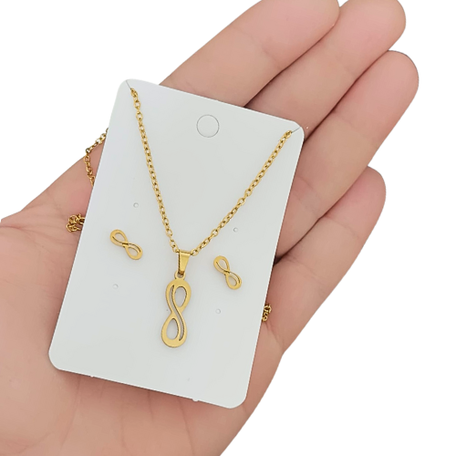 Conjunto Aço com Ouro 18K Símbolo do Infinito
