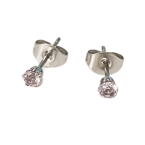 Brinco de Aço Cirúrgico Zircônia Rosa Bebê - 3 mm