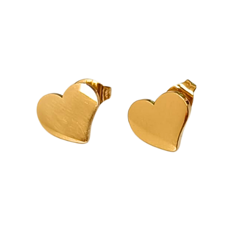 Brinco Coração Espelhado Aço com Ouro 18K