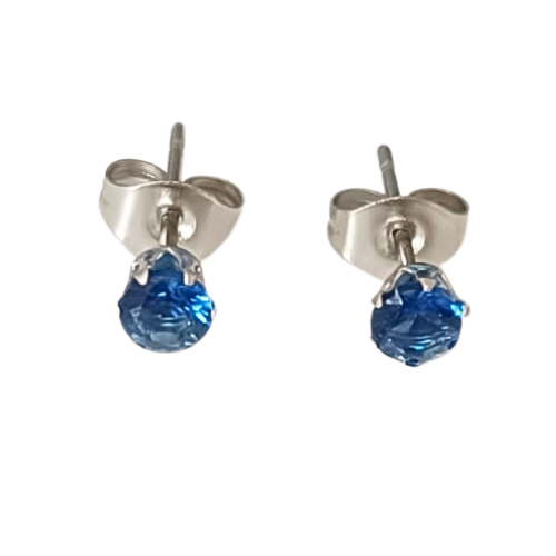 Brinco de Aço Cirúrgico com Zircônia Azul Safira - 4 mm