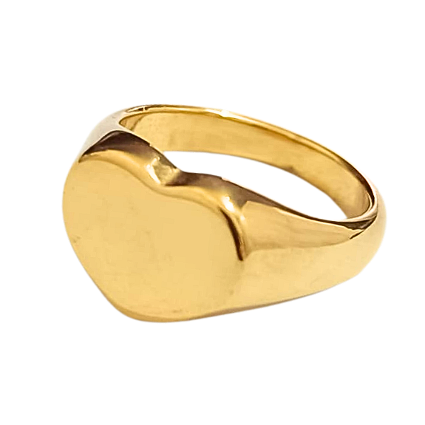 Anel de Aço com Ouro 18K Coração Espelhado