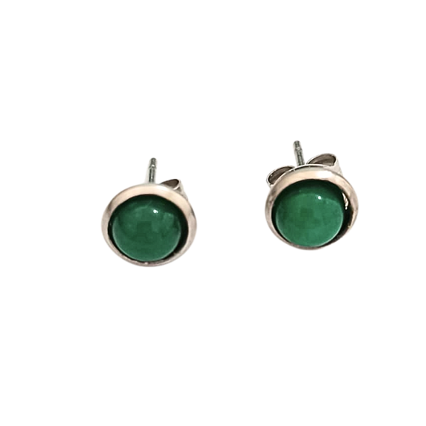 Brinco de Aço com Pedra Natural Jade Verde Bandeira - 6 mm
