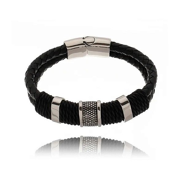 PULSEIRA MASCULINA DE COURO MAGNUM EM AÇO INOX 316L - 09451