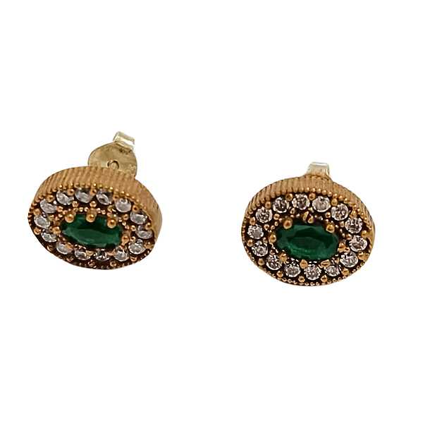 Brinco de Prata Turca Oval Verde Esmeralda