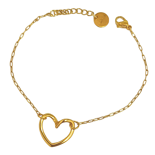 Pulseira em Aço Cirúrgico com Ouro Coração Latente