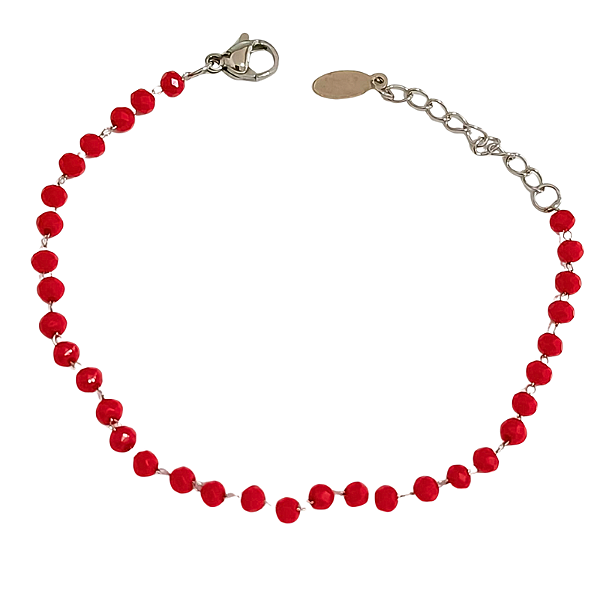 Pulseira Feminina de Aço Cirúrgico com Cristais Vermelhos