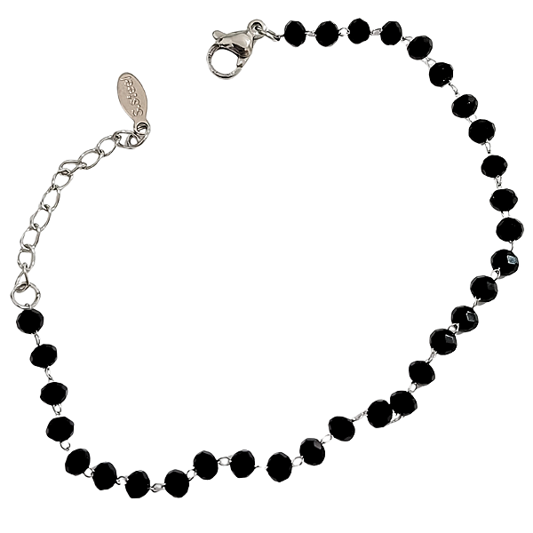Pulseira de Aço Feminina com Cristais Negros