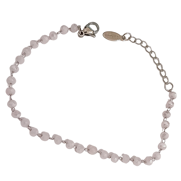 Pulseira Feminina de Aço Cirúrgico Cristais Rosa Baby Perolado