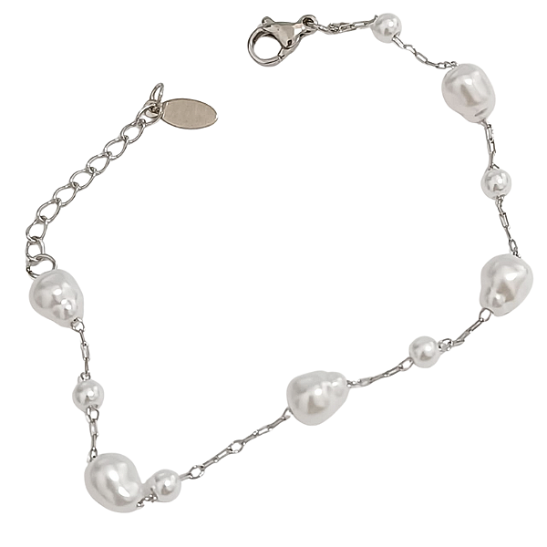 Pulseira com Pérolas de Aço Cirúrgico Delicada