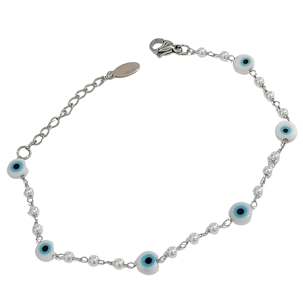 Pulseira Feminina de Aço Cirúrgico Olho Grego Delicada