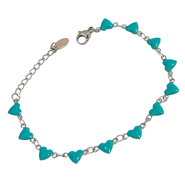 Pulseira Feminina Corações Tiffany em Aço Cirúrgico