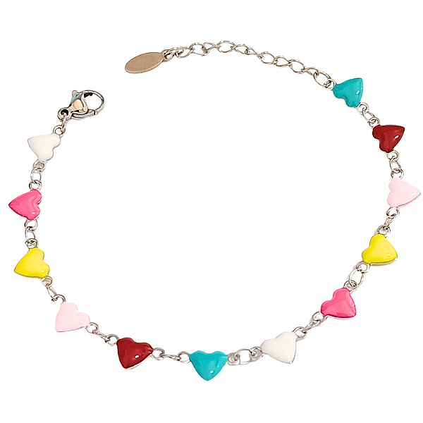 Pulseira de Aço Cirúrgico Corações Multicolor Tons Flúor