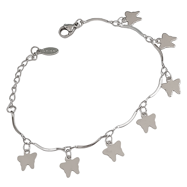 Pulseira de Aço com Pingentes Borboletas Espelhadas