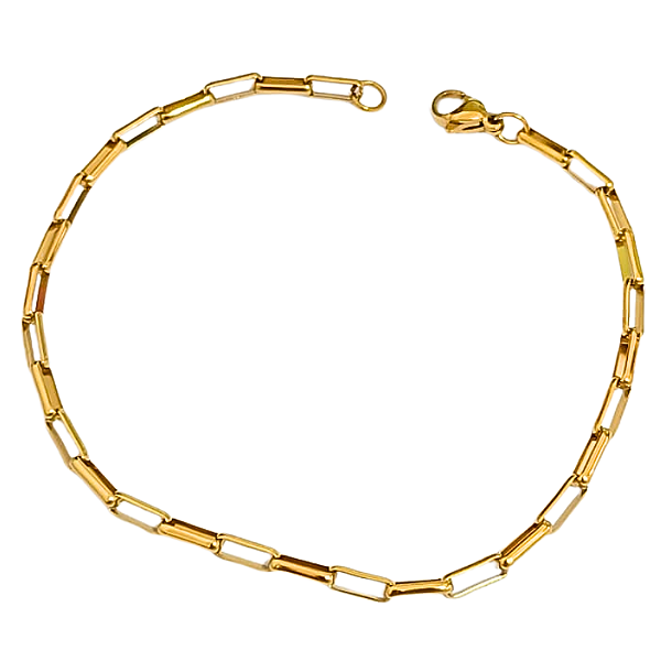 Pulseira de Aço Dourado - Ouro 18k - Elos Tijolinho - 21 cm