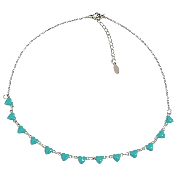 Colar Choker em Aço Cirúrgico com Corções Turquesa