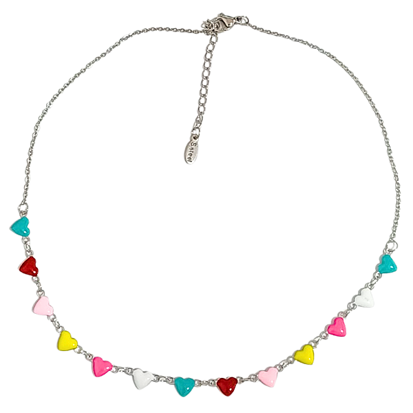 Colar Choker de Aço Cirúrgico Corações Multicoloridos