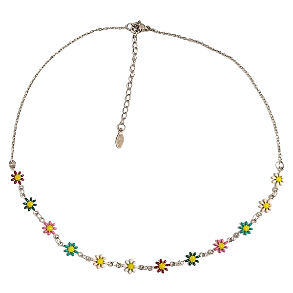 Colar Choker de Aço Cirúrgico com Margaridas Multicoloridas
