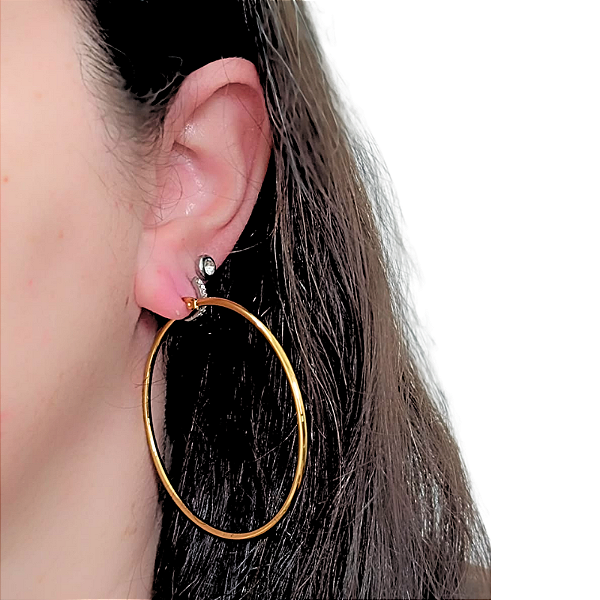 Brinco Argola 6 cm de Aço com Ouro 18K