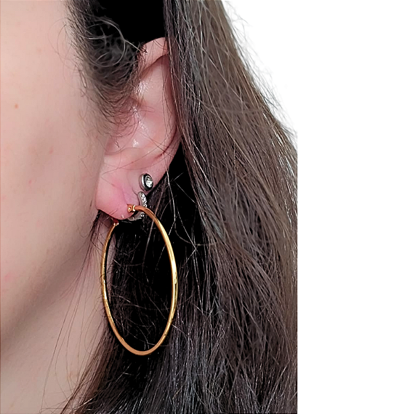 Brinco Argola Dourada 4,5 cm Aço com Ouro 18K