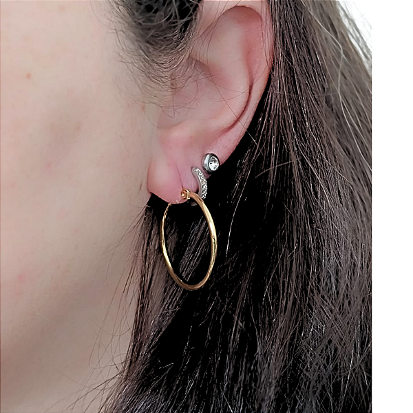 Brinco Argola de Aço com Ouro 18K 2,5 cm