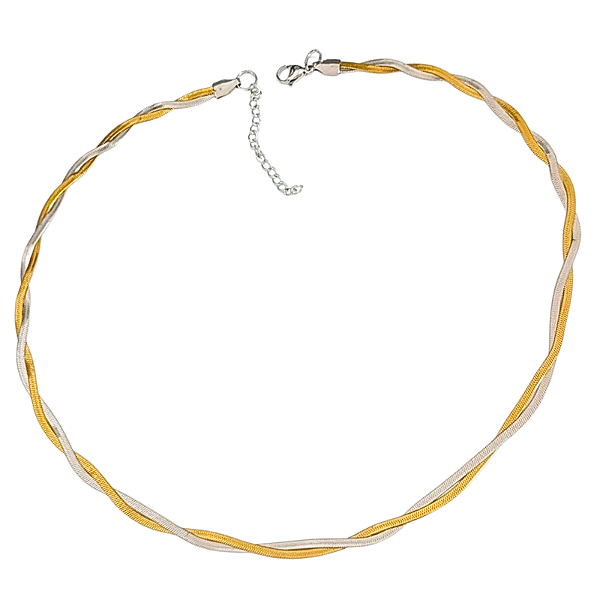 Colar 2 Fios Trançado Aço Cirúrgico com Ouro 18K