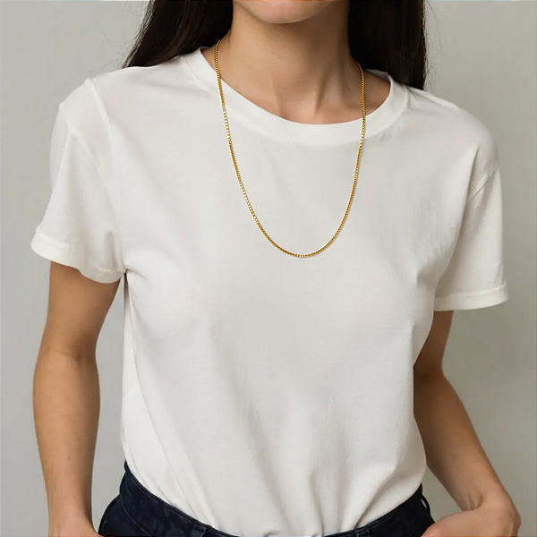 Corrente Cordão Dourado Aço com Ouro 18K Unissex - 70 cm