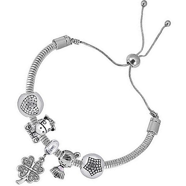 Pulseira de Berloques em Aço Cirúrgico Ajustável Princess Good Luck