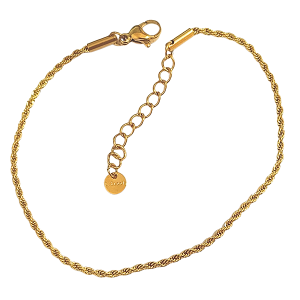 Pulseira Feminina Dourada Aço com Ouro 18K Rope Delicada - 18 cm