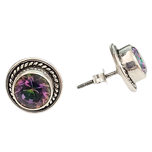 Brinco de Prata de Bali com Topázio Místico - 12 mm