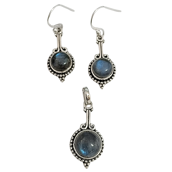 Conjunto de Prata de Bali com Labradorita Pierri